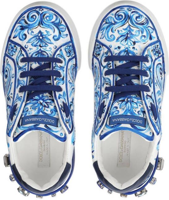 Dolce & Gabbana Kids Portofino Light sneakers met Majolica-print Wit