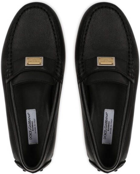 Dolce & Gabbana Kids Leren loafers met logo Zwart