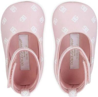 Dolce & Gabbana Kids Leren ballerina's met logoprint Roze