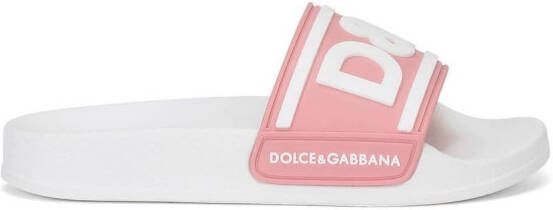 Dolce & Gabbana Kids Badslippers met logoprint Roze