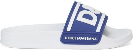 Dolce & Gabbana Kids Badslippers met logoprint Blauw