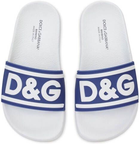 Dolce & Gabbana Kids Badslippers met logoprint Blauw