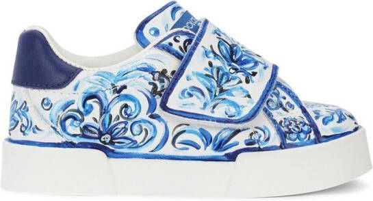 Dolce & Gabbana Kids Portofino Light sneakers met Majolica-print Wit