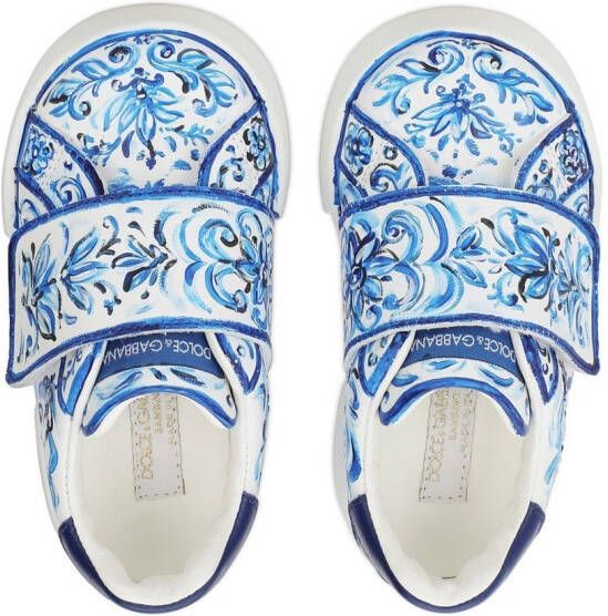 Dolce & Gabbana Kids Portofino Light sneakers met Majolica-print Wit