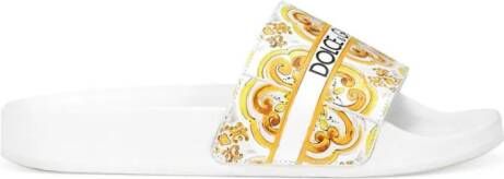 Dolce & Gabbana Kids Majolica-pattern logo-print slides Wit