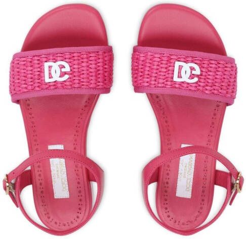 Dolce & Gabbana Kids Geweven leren sandalen met DG-logo Roze