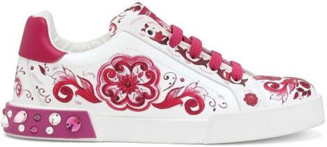 Dolce & Gabbana Kids Portofino leren sneakers Wit