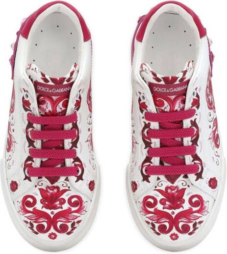 Dolce & Gabbana Kids Portofino leren sneakers Wit