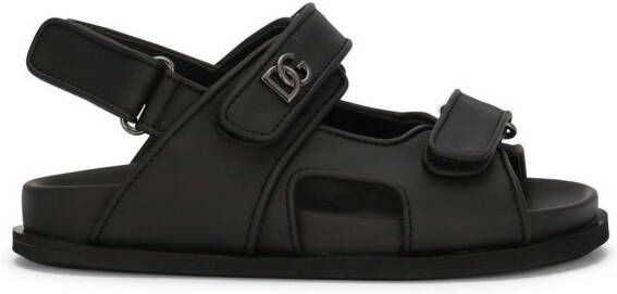 Dolce & Gabbana Kids Leren sandalen met klittenband Zwart