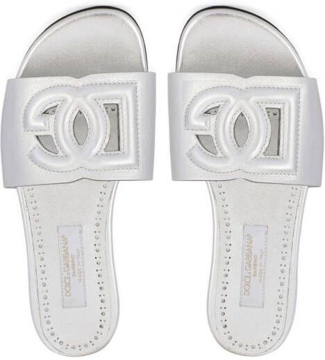 Dolce & Gabbana Kids Leren sandalen met effect Zilver