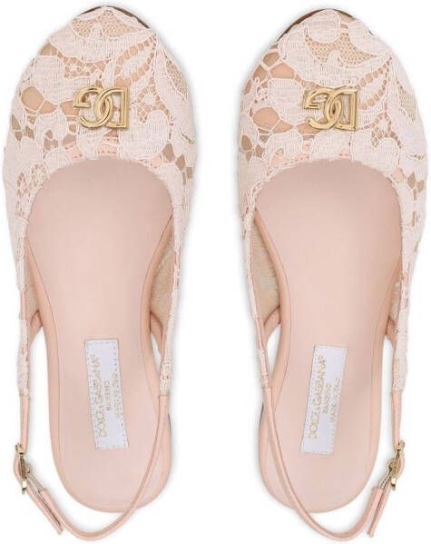 Dolce & Gabbana Kids Slingback sandalen met DG-logo met kant Roze