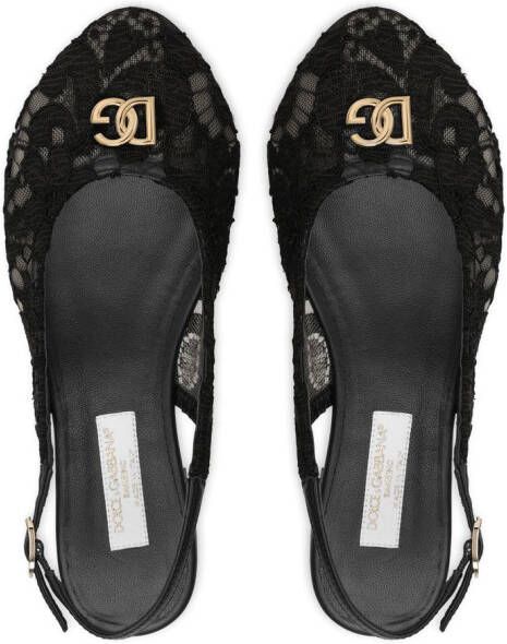 Dolce & Gabbana Kids Slingback sandalen met DG-logo met kant Zwart
