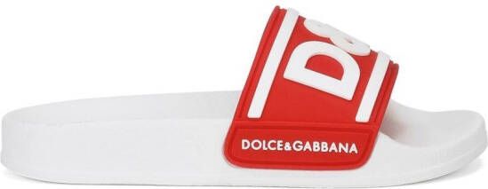 Dolce & Gabbana Kids Badslippers met logoprint Rood