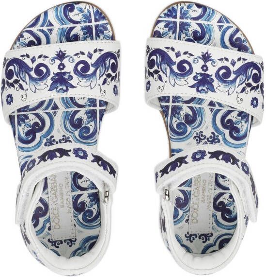 Dolce & Gabbana Kids Leren sandalen met Majolica-print Wit