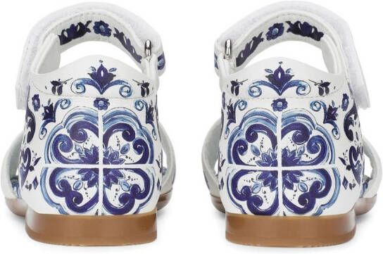 Dolce & Gabbana Kids Leren sandalen met Majolica-print Wit