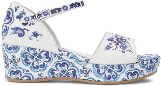 Dolce & Gabbana Kids Leren sandalen met Majolica-print Wit