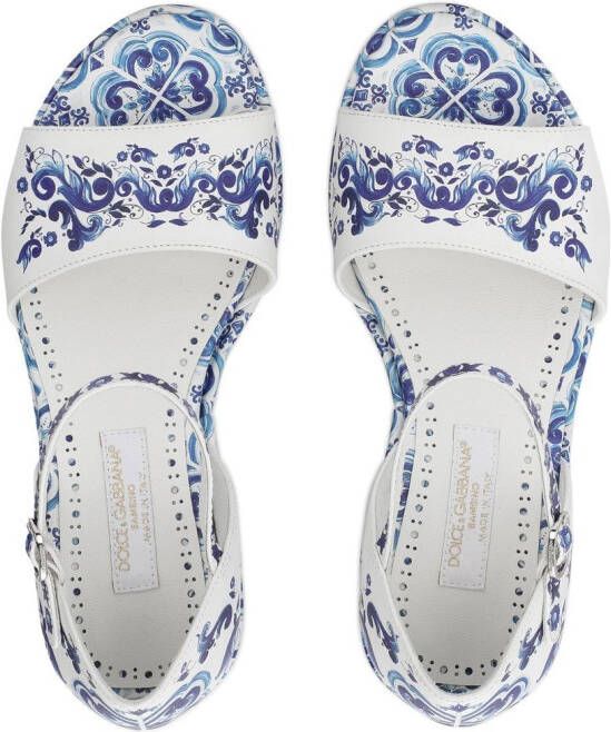 Dolce & Gabbana Kids Leren sandalen met Majolica-print Wit