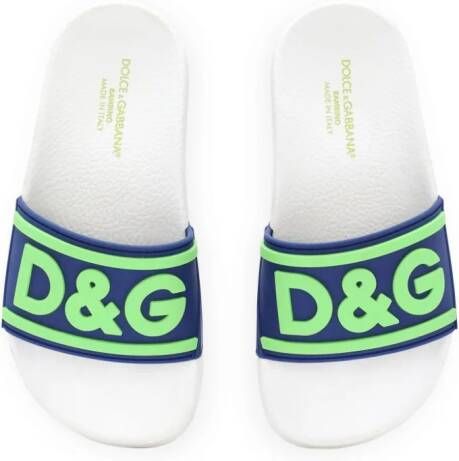 Dolce & Gabbana Kids Slippers met logo-applicatie Blauw