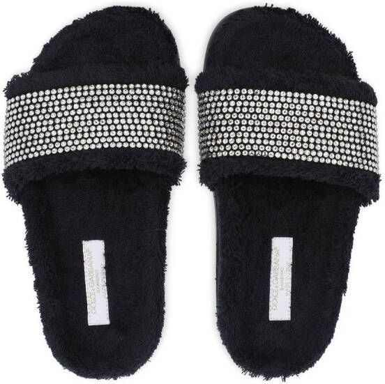 Dolce & Gabbana Kids Badstof slippers verfraaid met stras Zwart