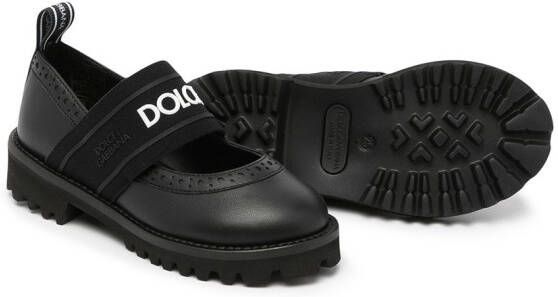 Dolce & Gabbana Kids Mary Jane leren schoenen met logoband Zwart