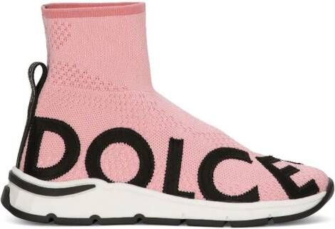 Dolce & Gabbana Kids Soksneakers met logo jacquard Roze