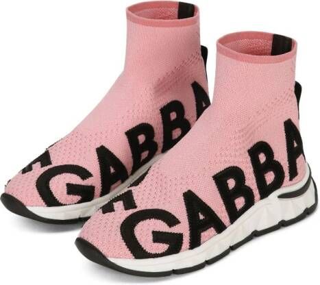 Dolce & Gabbana Kids Soksneakers met logo jacquard Roze