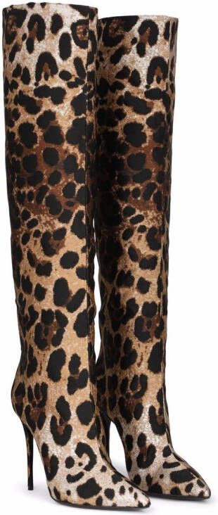 Dolce & Gabbana Knielaarzen met luipaardprint en jacquard Bruin