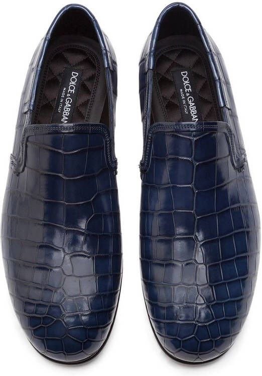 Dolce & Gabbana Leren loafers met krokodillen-reliëf Blauw