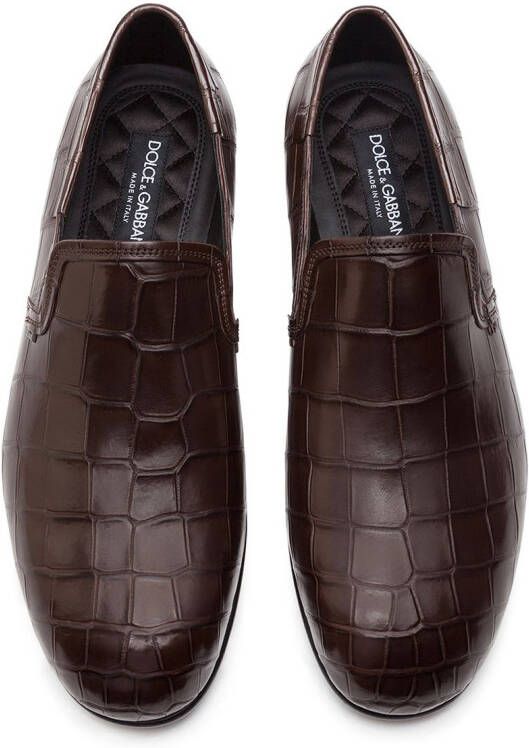 Dolce & Gabbana Leren loafers met krokodillen-reliëf Bruin