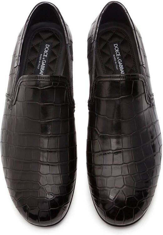Dolce & Gabbana Leren loafers met krokodillen-reliëf Zwart