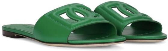 Dolce & Gabbana Leren sandalen met logo Groen