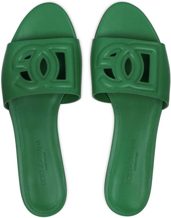 Dolce & Gabbana DG Logo leren slippers Groen