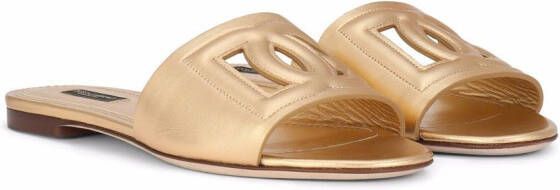 Dolce & Gabbana Leren sandalen met logo Goud