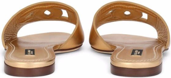 Dolce & Gabbana Leren sandalen met logo Goud