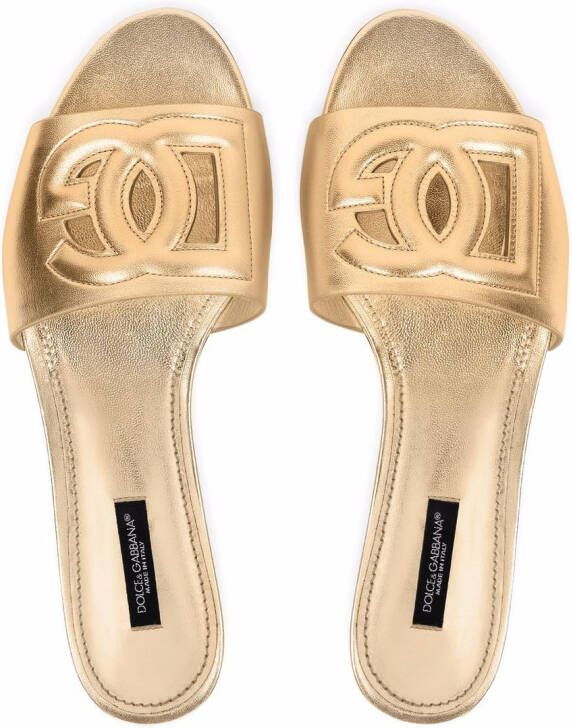 Dolce & Gabbana Leren sandalen met logo Goud