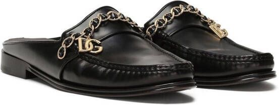 Dolce & Gabbana Visconti leren slippers Zwart