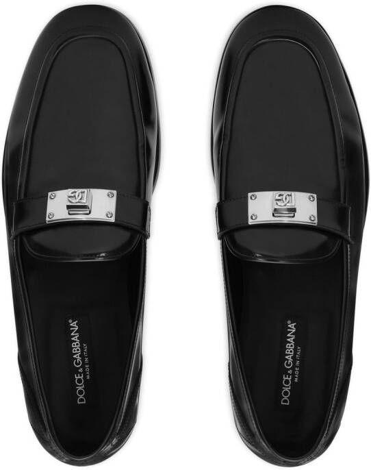 Dolce & Gabbana Leren loafers met logo-applicatie Zwart