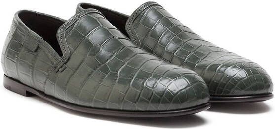 Dolce & Gabbana Leren loafers met krokodillen-reliëf Groen