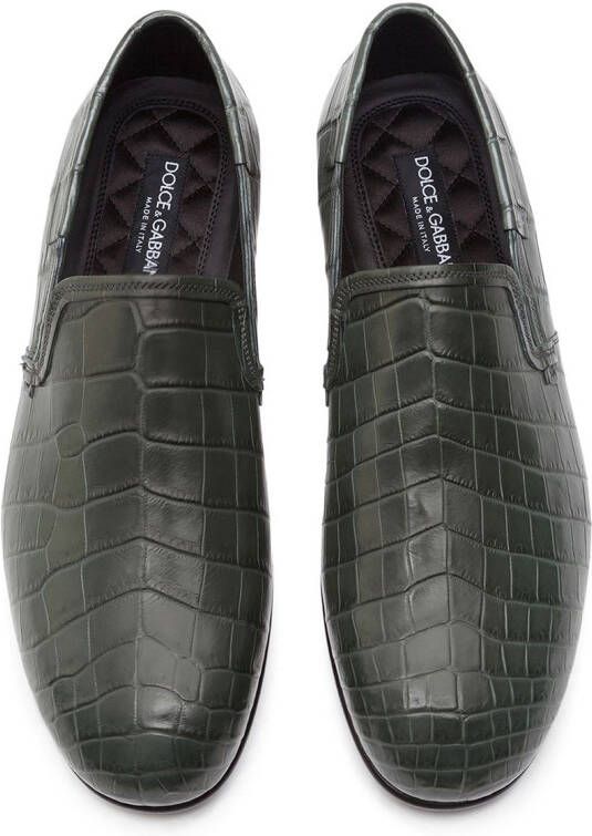 Dolce & Gabbana Leren loafers met krokodillen-reliëf Groen