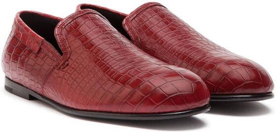 Dolce & Gabbana Leren loafers met krokodillen-reliëf Rood