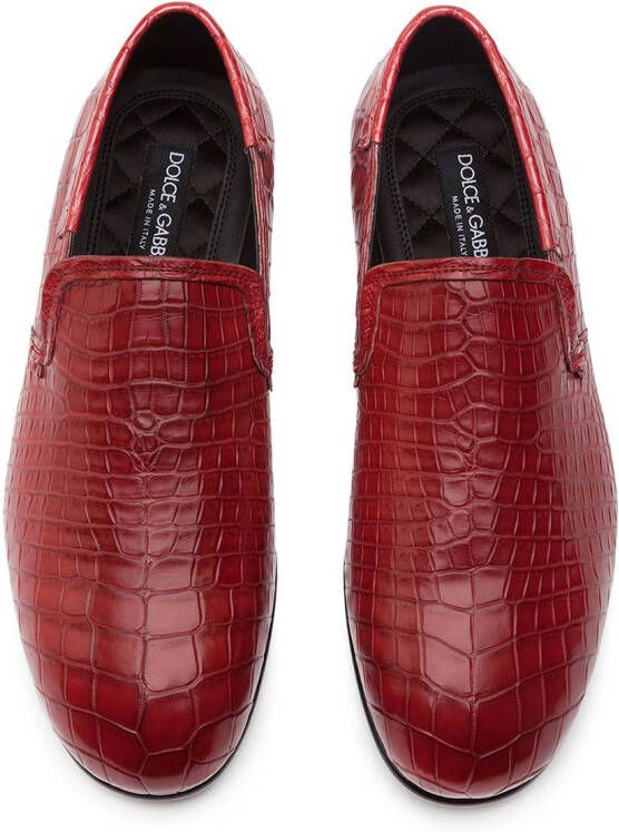Dolce & Gabbana Leren loafers met krokodillen-reliëf Rood
