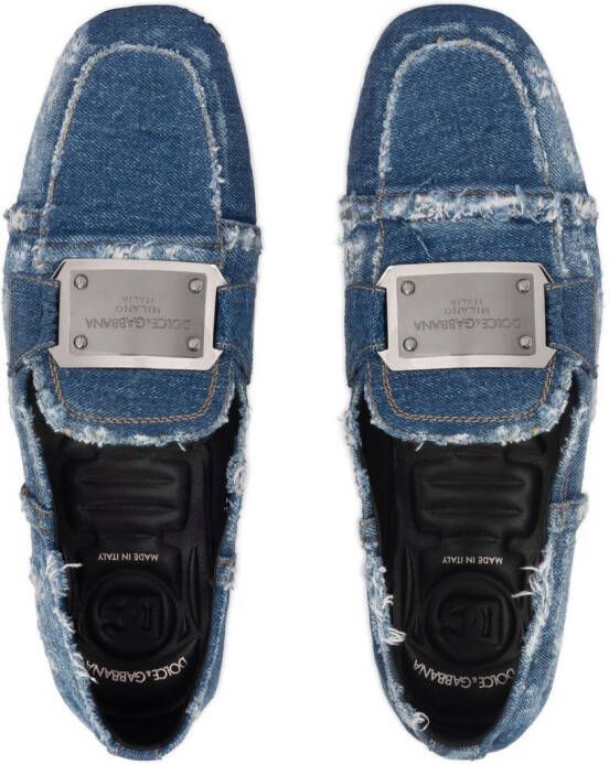 Dolce & Gabbana Loafers met denim patchwork en logo label Blauw