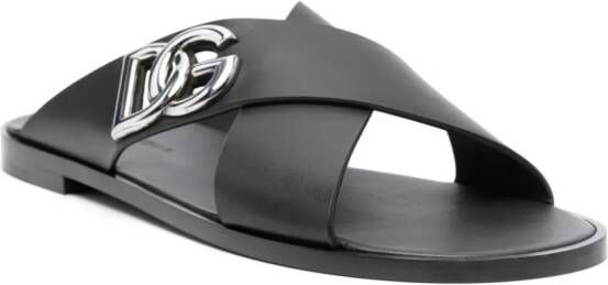 Dolce & Gabbana Leren sandalen met DG-logo Zwart