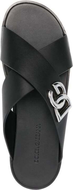 Dolce & Gabbana Leren sandalen met DG-logo Zwart