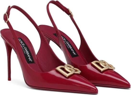 Dolce & Gabbana logo-plaque heeled slingback pumps Rood