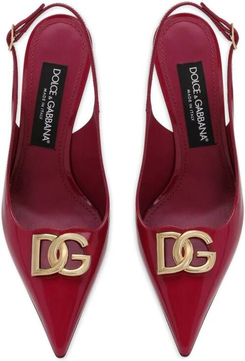 Dolce & Gabbana logo-plaque heeled slingback pumps Rood