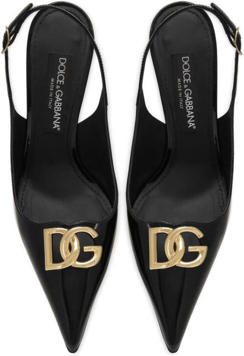 Dolce & Gabbana logo-plaque heeled slingback pumps Zwart