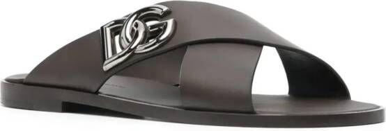 Dolce & Gabbana Leren sandalen met DG-logo Bruin