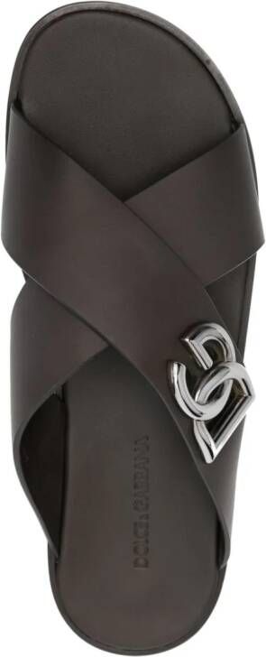 Dolce & Gabbana Leren sandalen met DG-logo Bruin