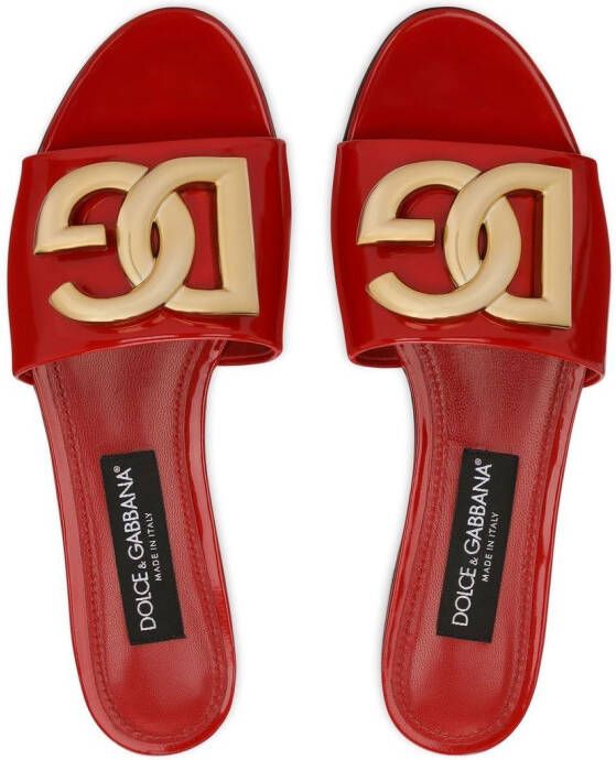 Dolce & Gabbana Leren sandalen met logo Rood